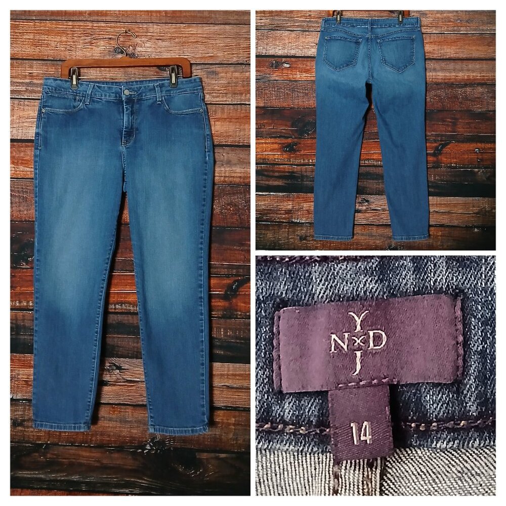NYDJ Jeans 14 Ankle Straight Mid Rise Blue Denim Stretch Made In USA